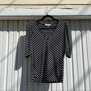 Frame black and white stripe knit puff short sleeve top